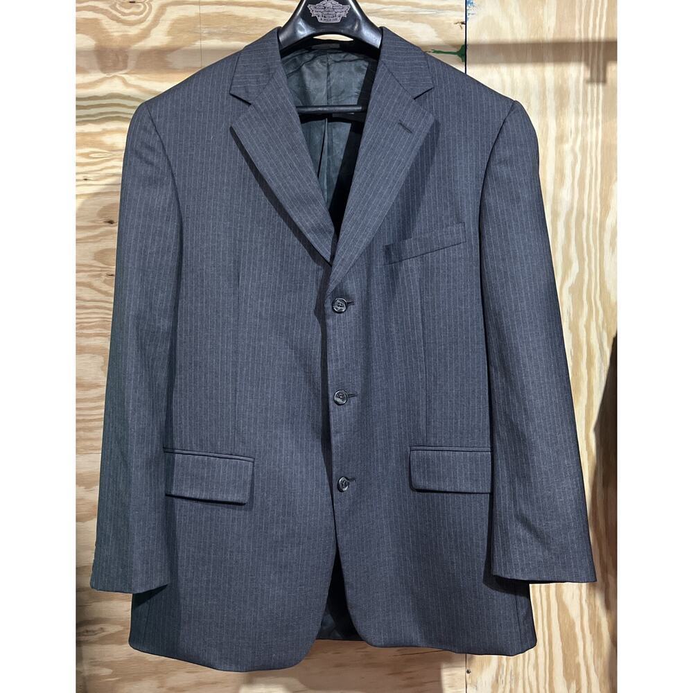 Brooks Brothers 346 Mens Dark Gray Pinstripe Wool Suit Jacket Sport Coat 44L